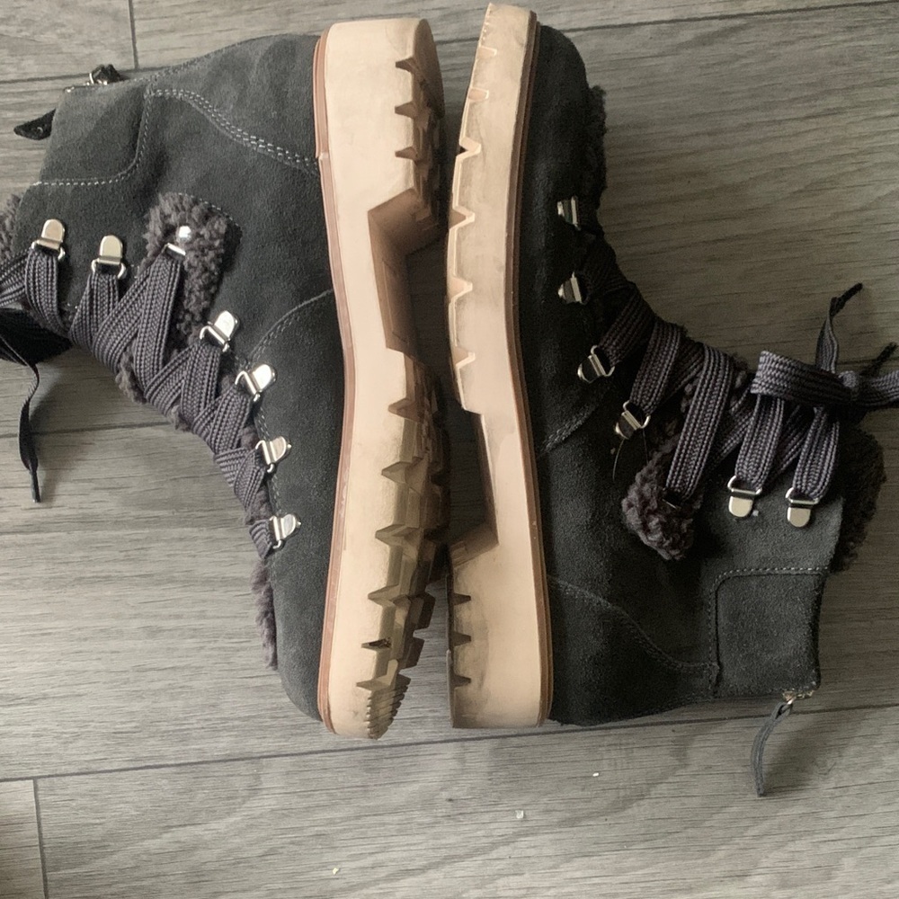 Dolce Vita Gray Shearling Lace-Up Boots - Picture 3 of 7